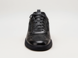 Black Leather Newsara Lace Up Running Sneaker Shoes With Black Sole - Summer 2024 Collection