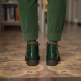 Green Leather Devine Chunky Hiking Combat  Lace Up Boots