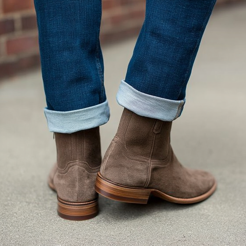 Beige Suede Bastrop Slip On Zipper Western Cowboy Boots - AW24 - ITALIAN AW26