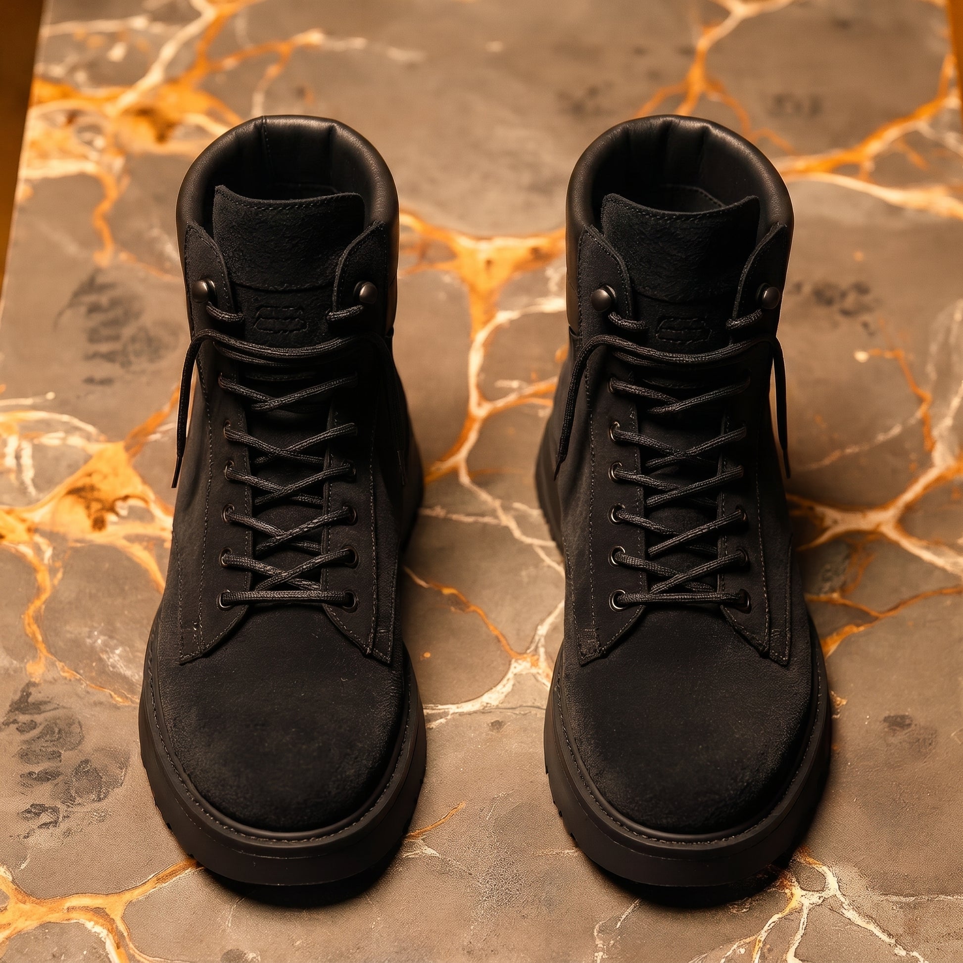 Extra Wide Shoes (2E,4E,6E) Black Suede Leather Elvio Combat Boot