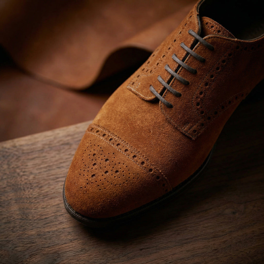 Tan Suede Friars Brogue Derby Shoes