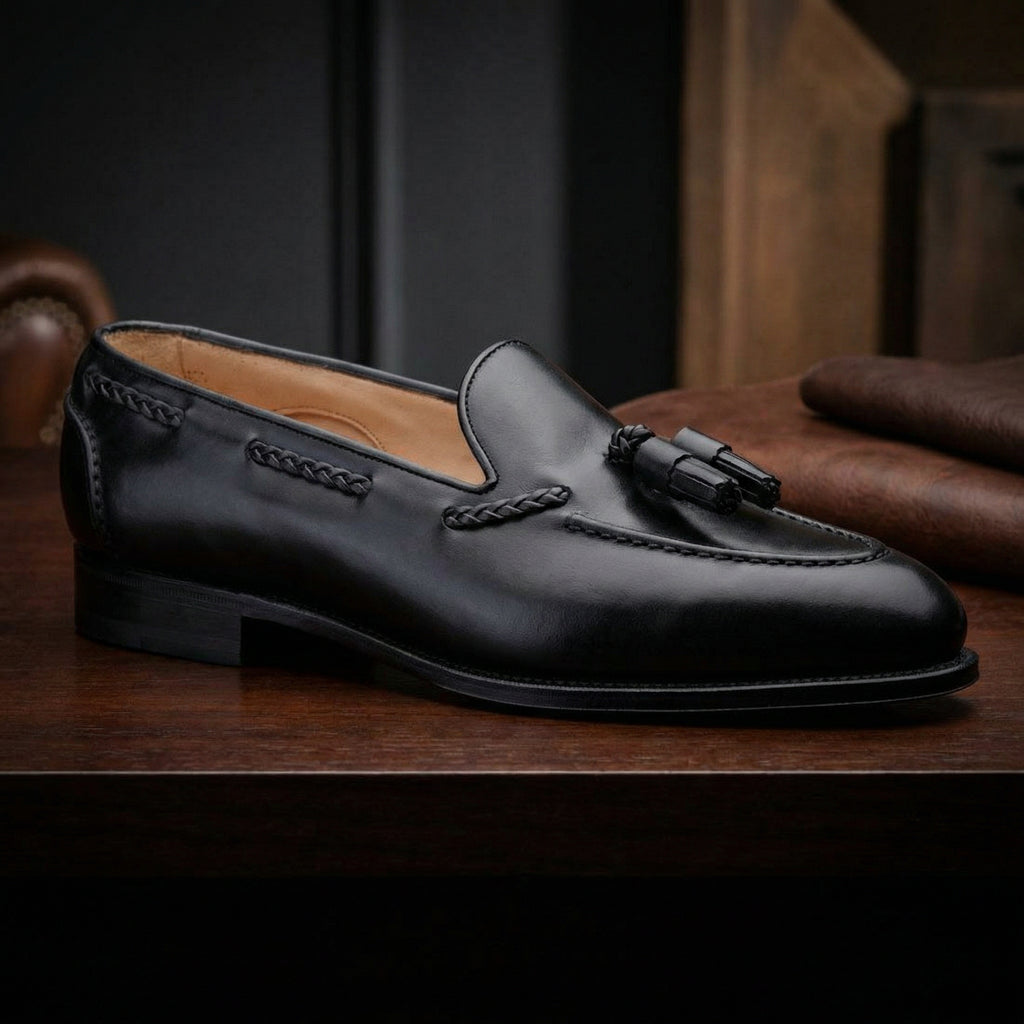 Black Leather Swale Tassel Loafers - Formal Shoes