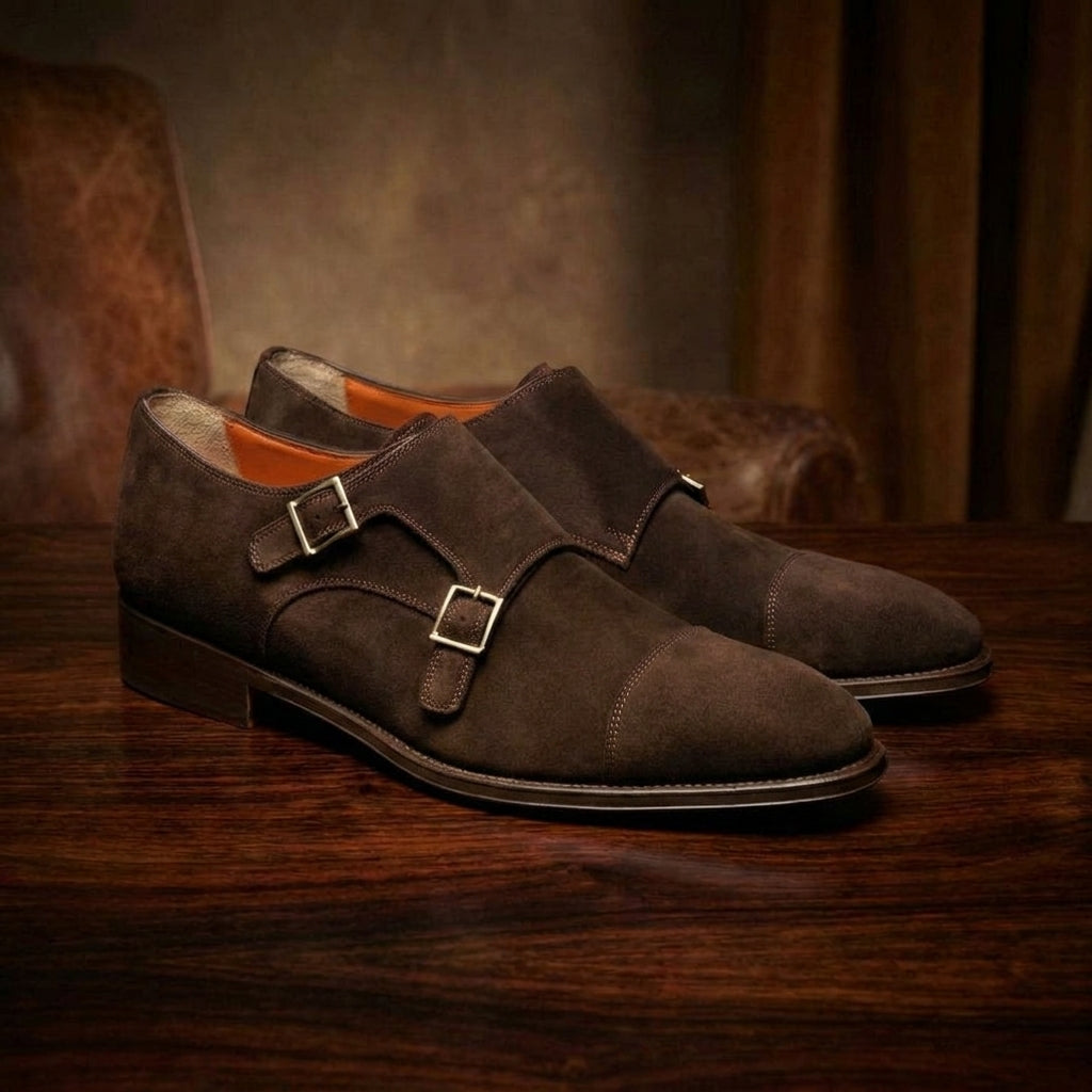 Height Increasing Brown Suede Castle Monk Straps