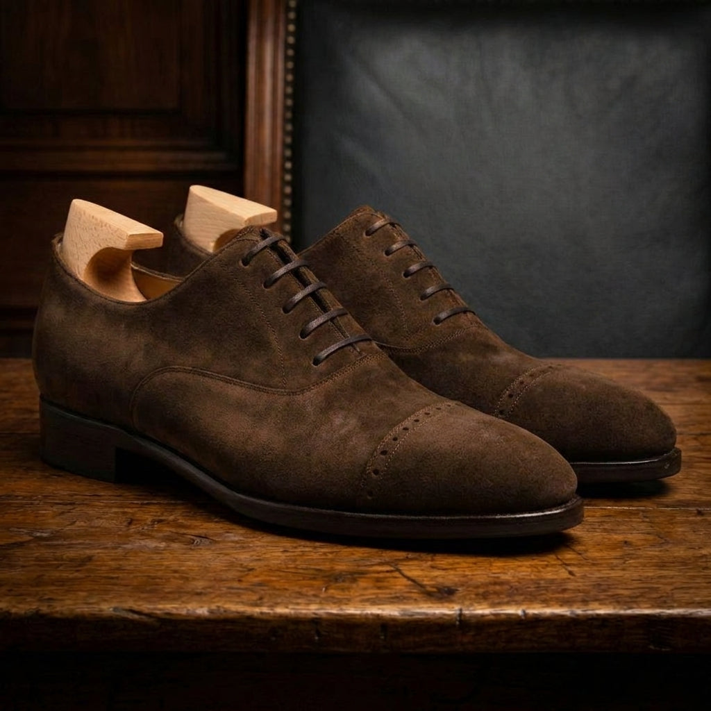 Height Increasing Brown Suede Eastney Toe Cap Oxfords