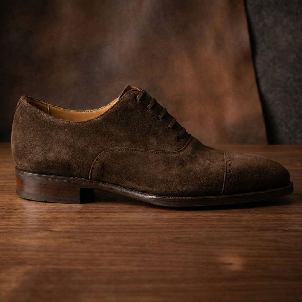 Height Increasing Brown Suede Eastney Toe Cap Oxfords