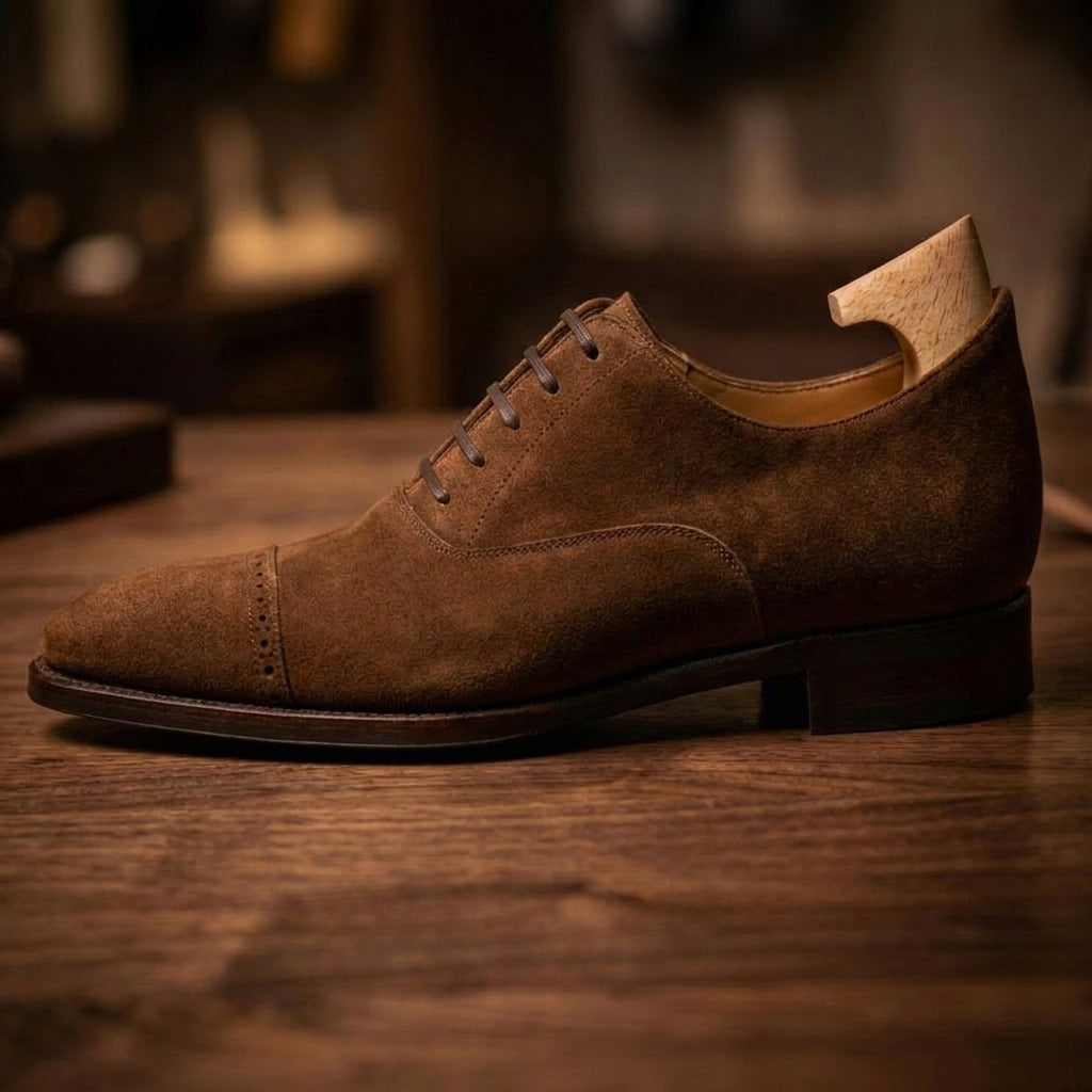 Height Increasing Brown Suede Eastney Toe Cap Oxfords
