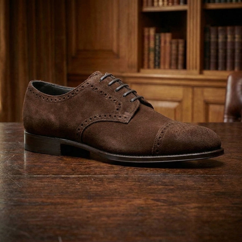Height Increasing Tan Suede Friars Brogue Derby Shoes