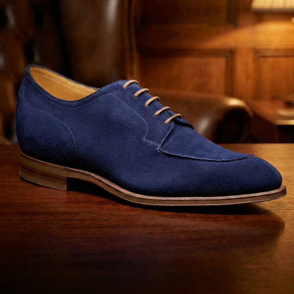 Height Increasing Navy Blue Suede Hamlet Derby Shoes