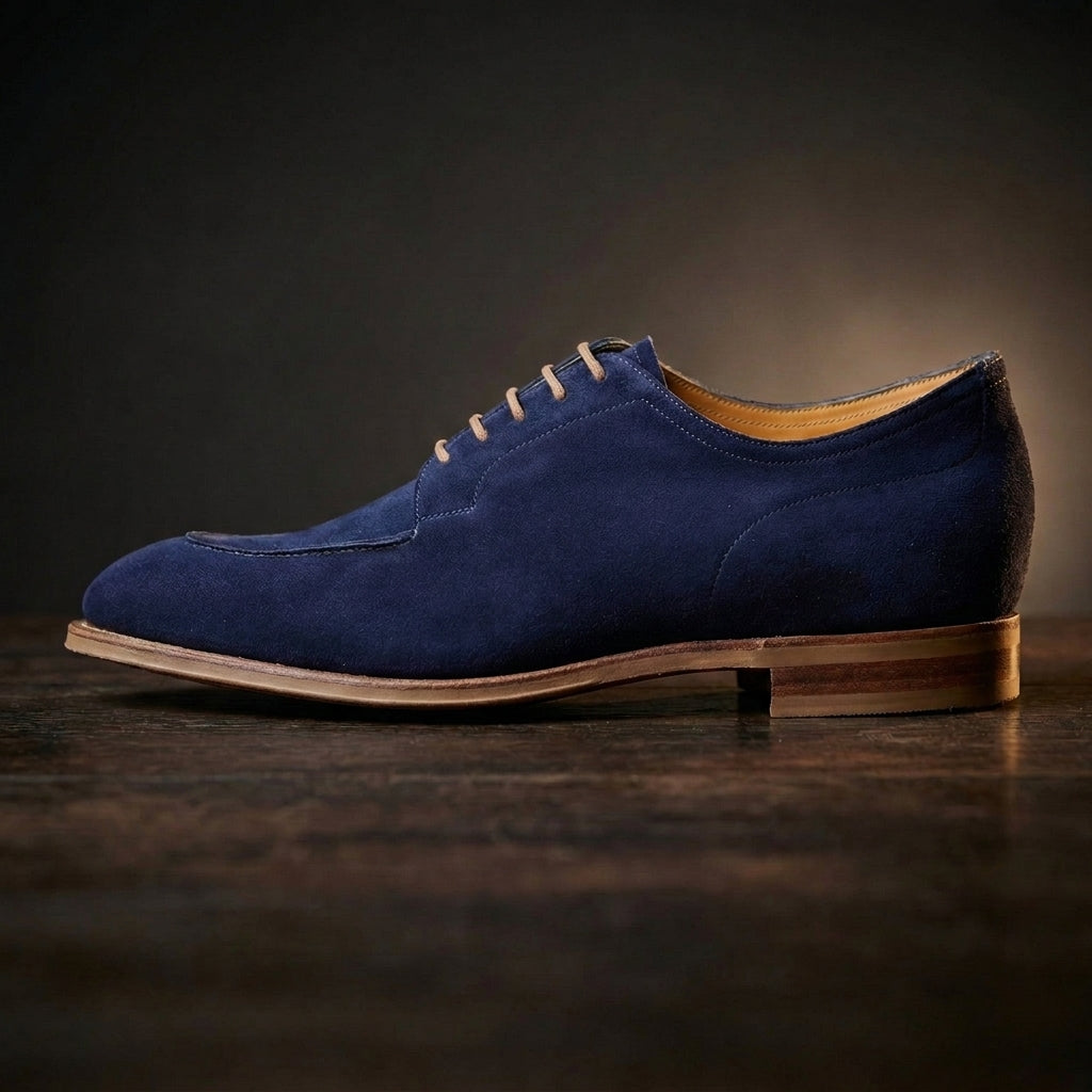 Height Increasing Navy Blue Suede Hamlet Derby Shoes