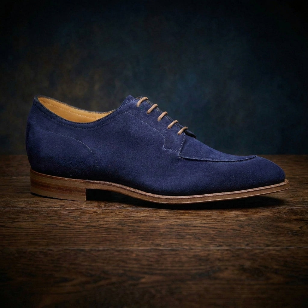 Height Increasing Navy Blue Suede Hamlet Derby Shoes