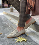 Beige Suede Leather Lato Monk Straps