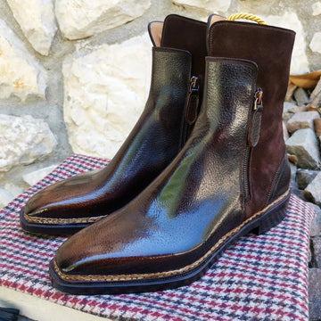 Brown Suede and Leather Ione Chelsea Zipper Boots with Norwegian Welted Sole - AW24