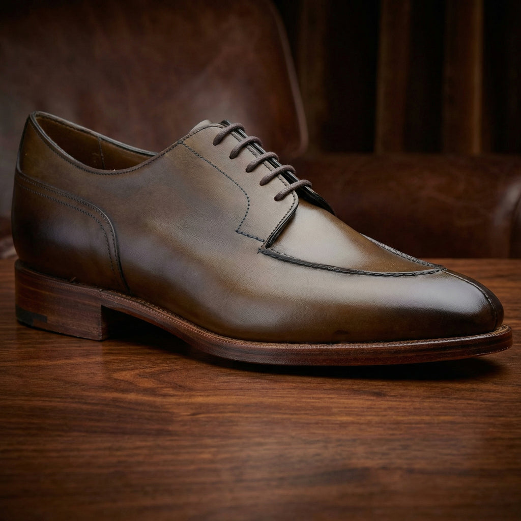 Height Increasing Olive Green Leather Hamlet Derby Shoes