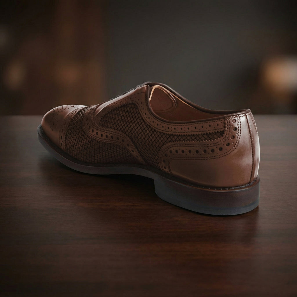 Height Increasing Brown Braided Leather Morice Brogue Oxfords