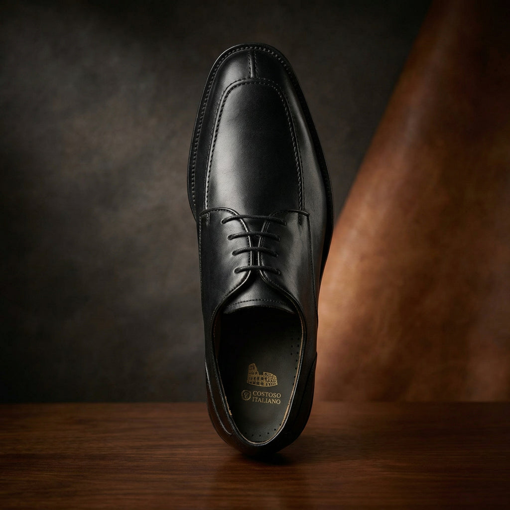 Height Increasing Black Leather Chaplelds Derby Shoes