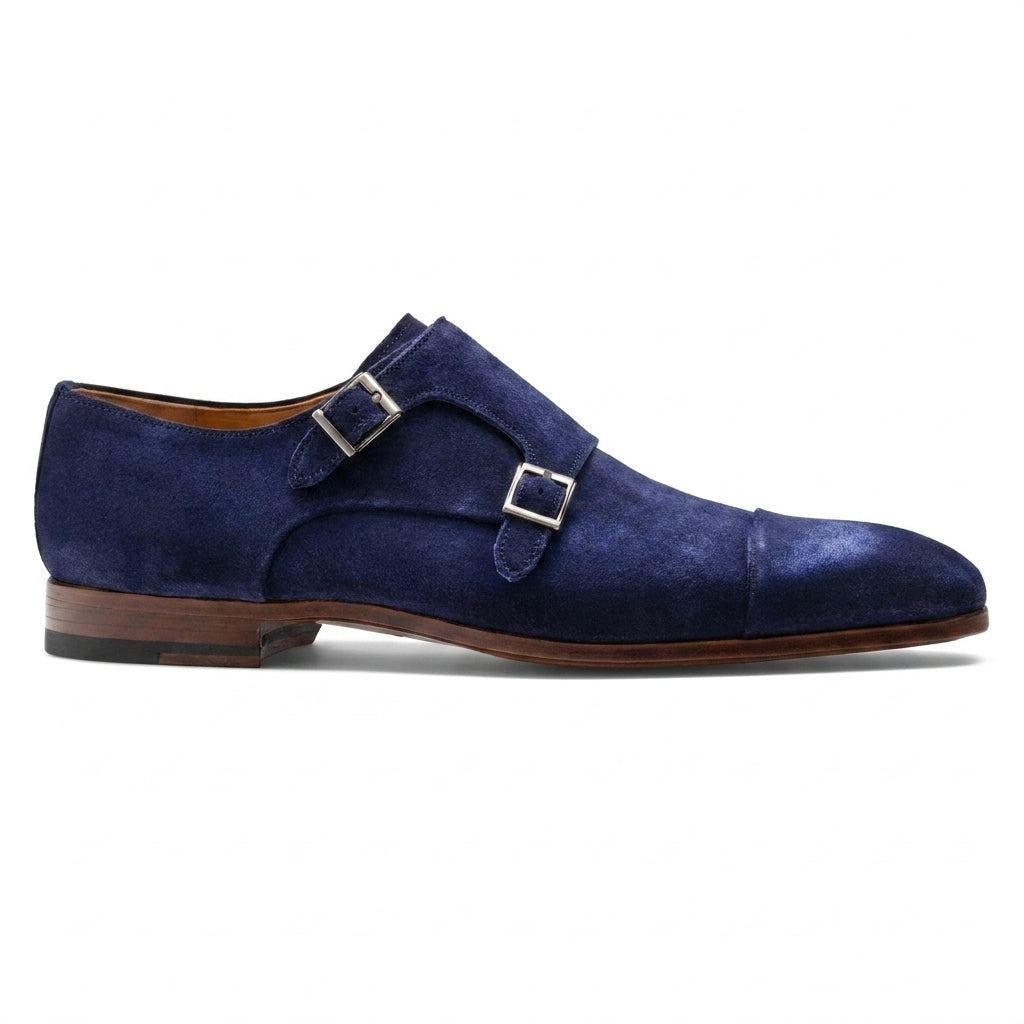 Blue Suede Gariton Monk Strap Shoes