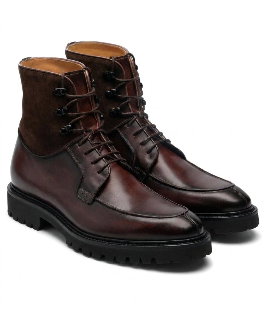 Brown Leather Amines Chunky Derby Boots - Hiking and Trekking Boots