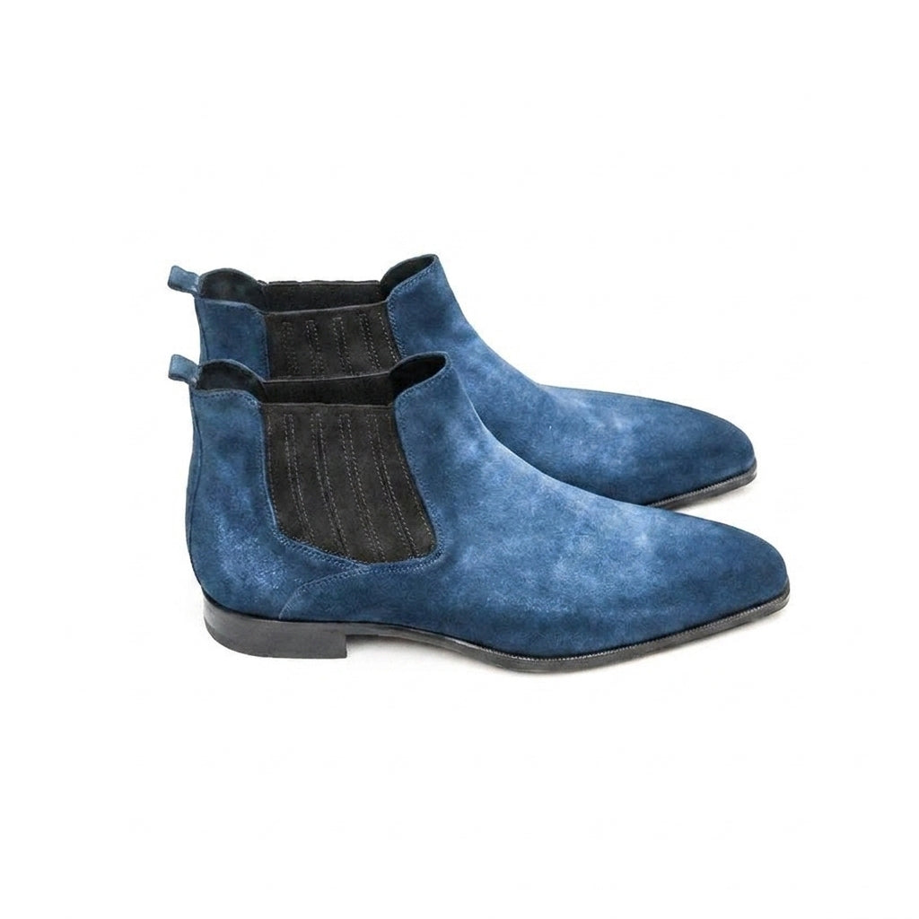 Goodyear Welted Cadaval Denim Blue Suede Chelsea Boot with Violin Leather Sole