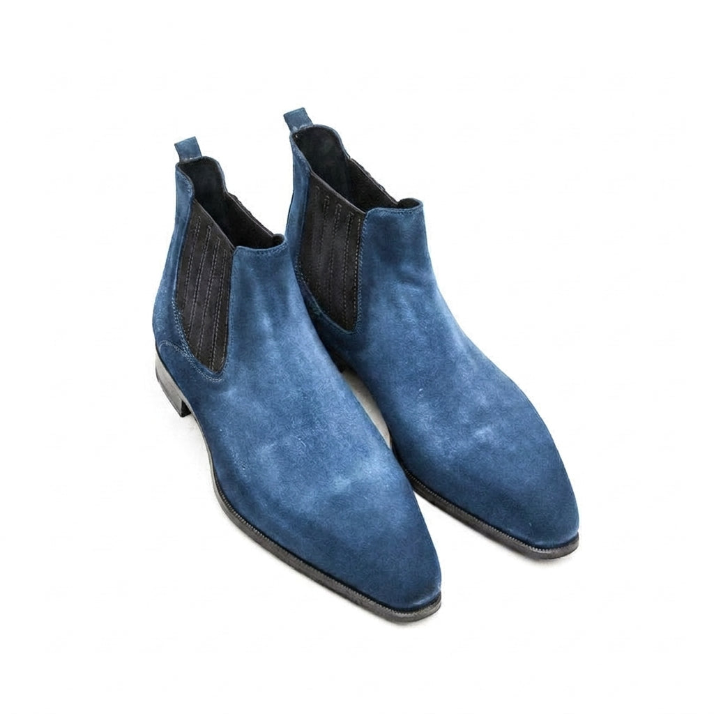 Goodyear Welted Cadaval Denim Blue Suede Chelsea Boot with Violin Leather Sole