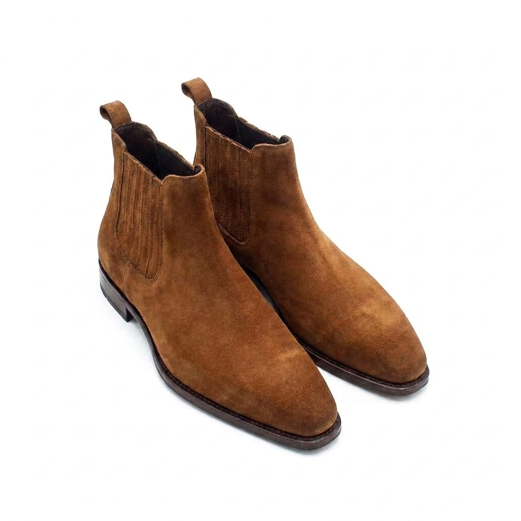 Goodyear Welted Cadaval Tan Suede Chelsea Boot with Violin Leather Sole
