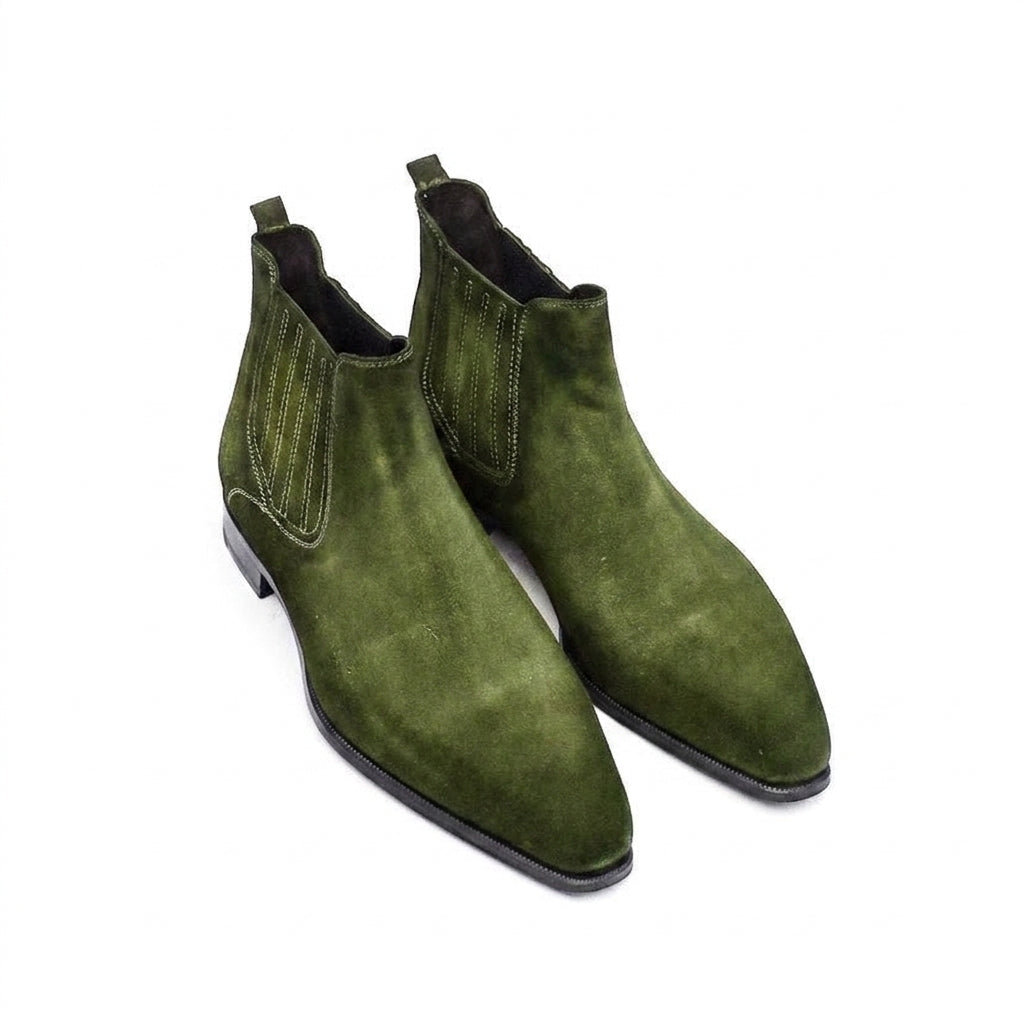 Goodyear Welted Cadaval Green Suede Chelsea Boot with Violin Leather Sole