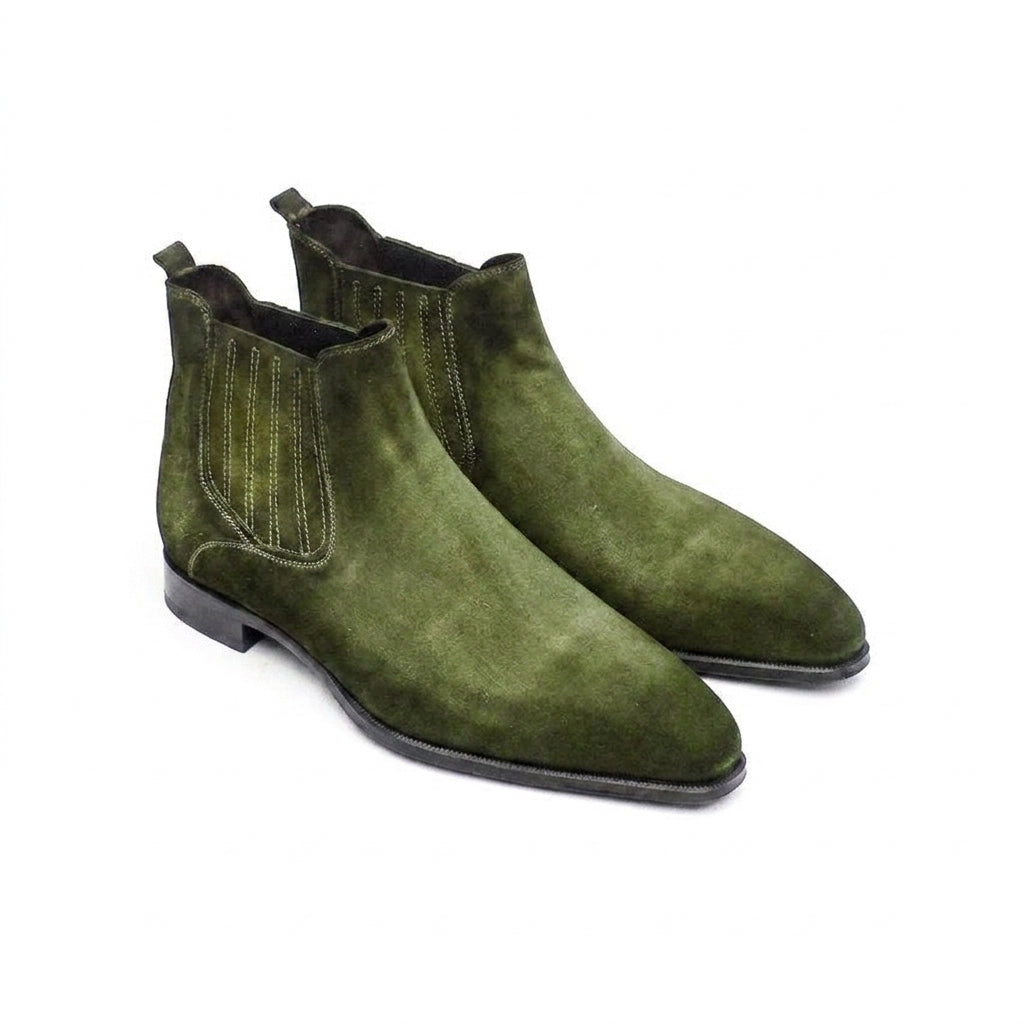 Goodyear Welted Cadaval Green Suede Chelsea Boot with Violin Leather Sole
