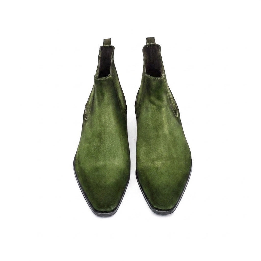 Goodyear Welted Cadaval Green Suede Chelsea Boot with Violin Leather Sole