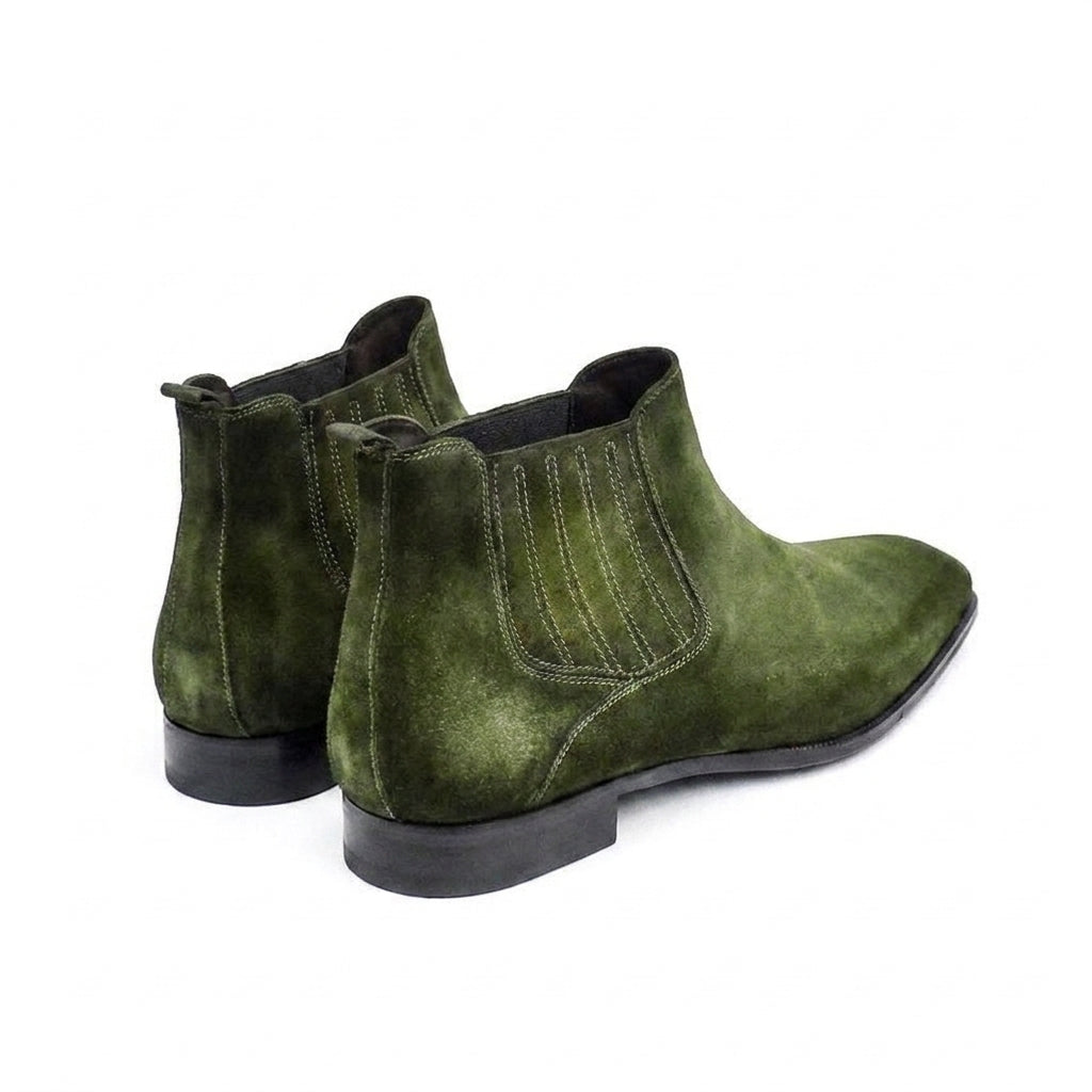 Goodyear Welted Cadaval Green Suede Chelsea Boot with Violin Leather Sole