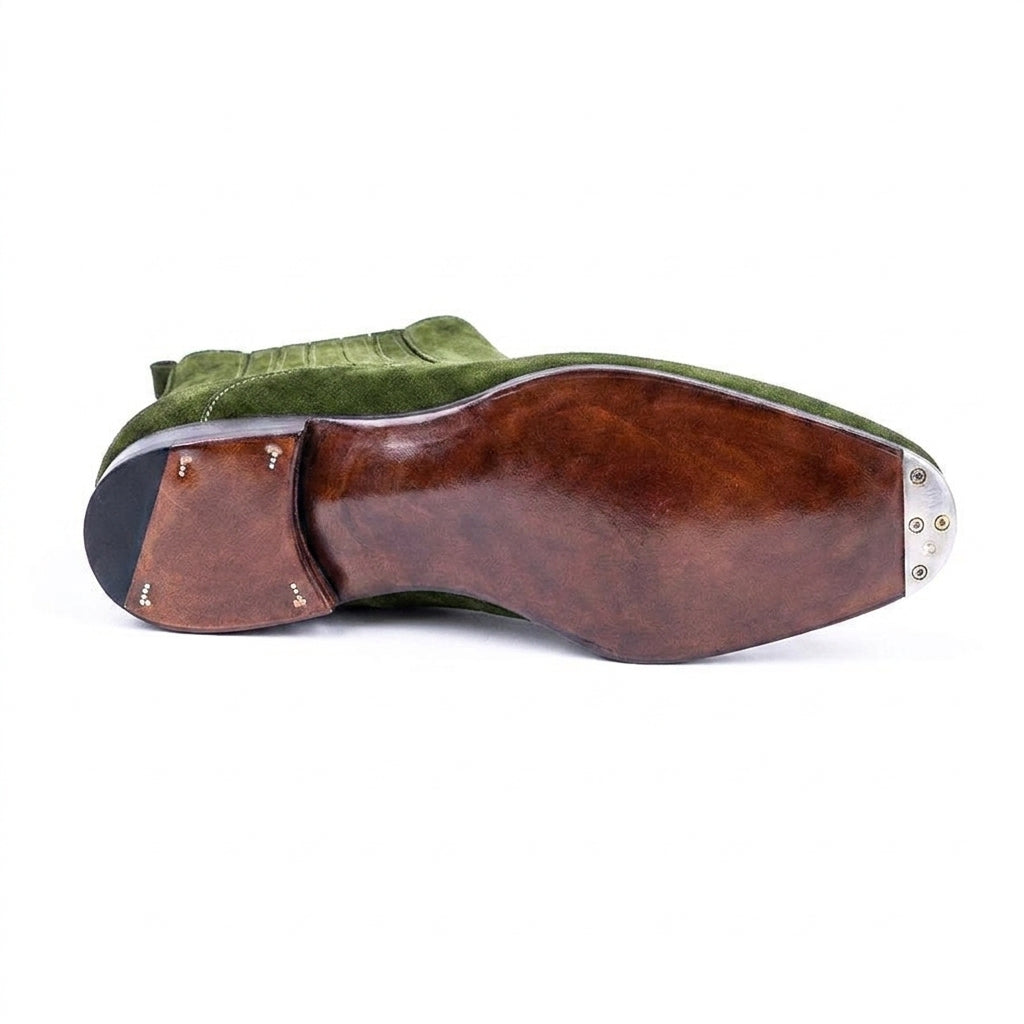 Goodyear Welted Cadaval Green Suede Chelsea Boot with Violin Leather Sole