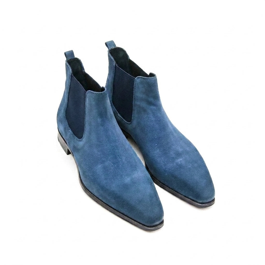 Goodyear Welted Cadaval Bright Blue Suede Chelsea Boot with Violin Leather Sole