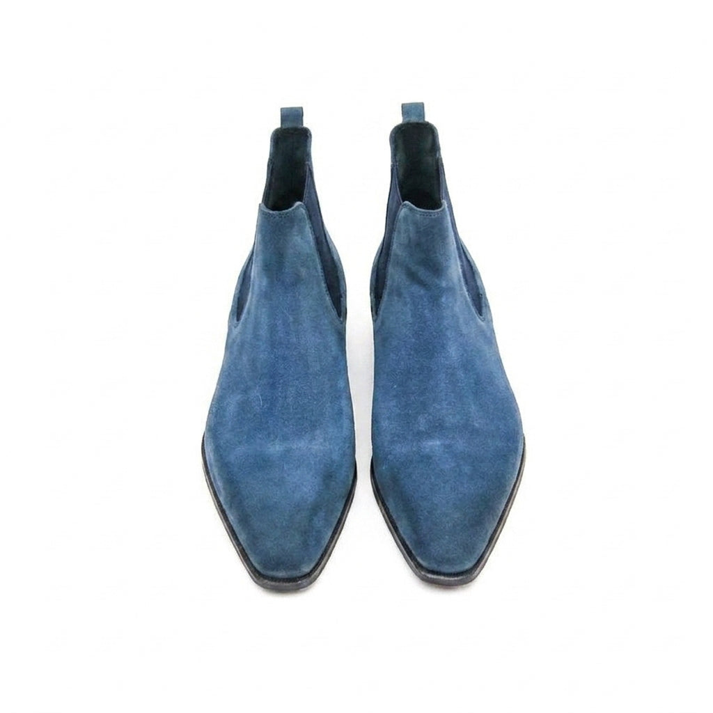 Goodyear Welted Cadaval Bright Blue Suede Chelsea Boot with Violin Leather Sole