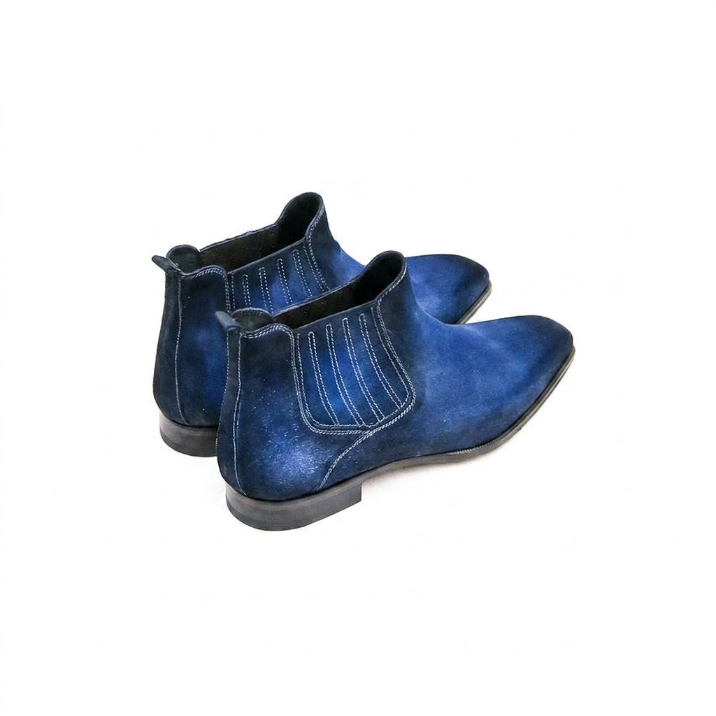 Goodyear Welted Cadaval Bright Blue Suede Chelsea Boot with Violin Leather Sole