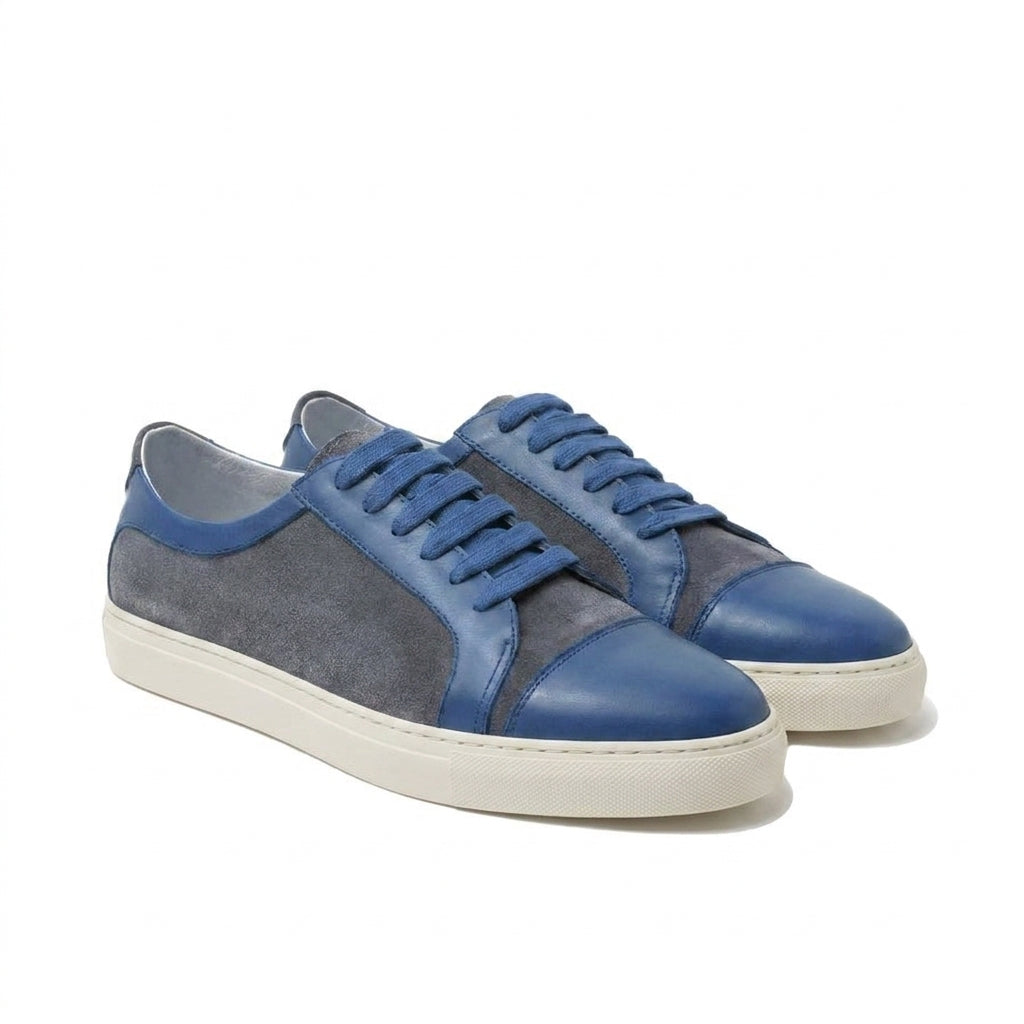 Blue Leather and Grey Suede Angus Lace Up Sneakers