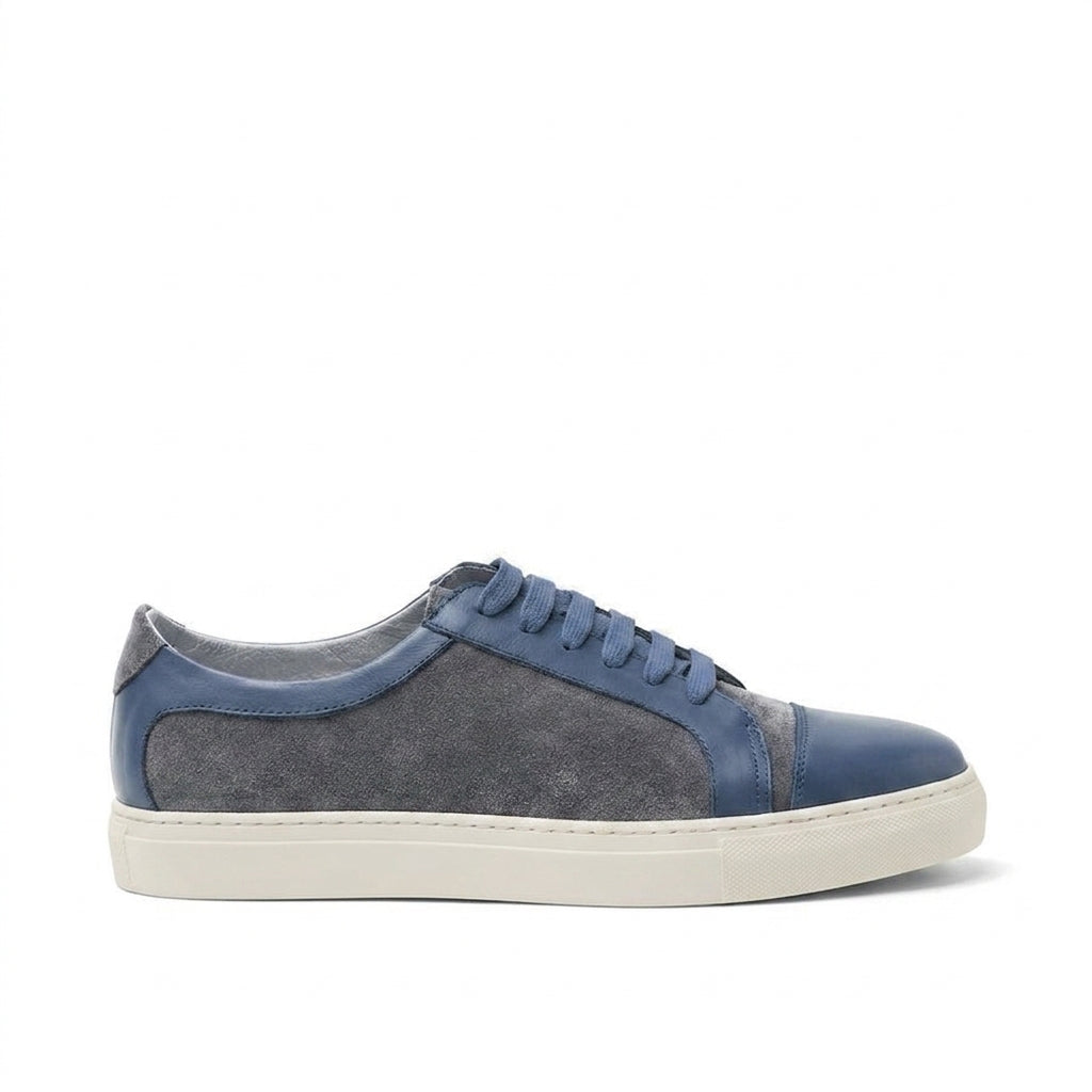 Navy Blue Leather and Grey Suede Angus Lace Up Sneakers