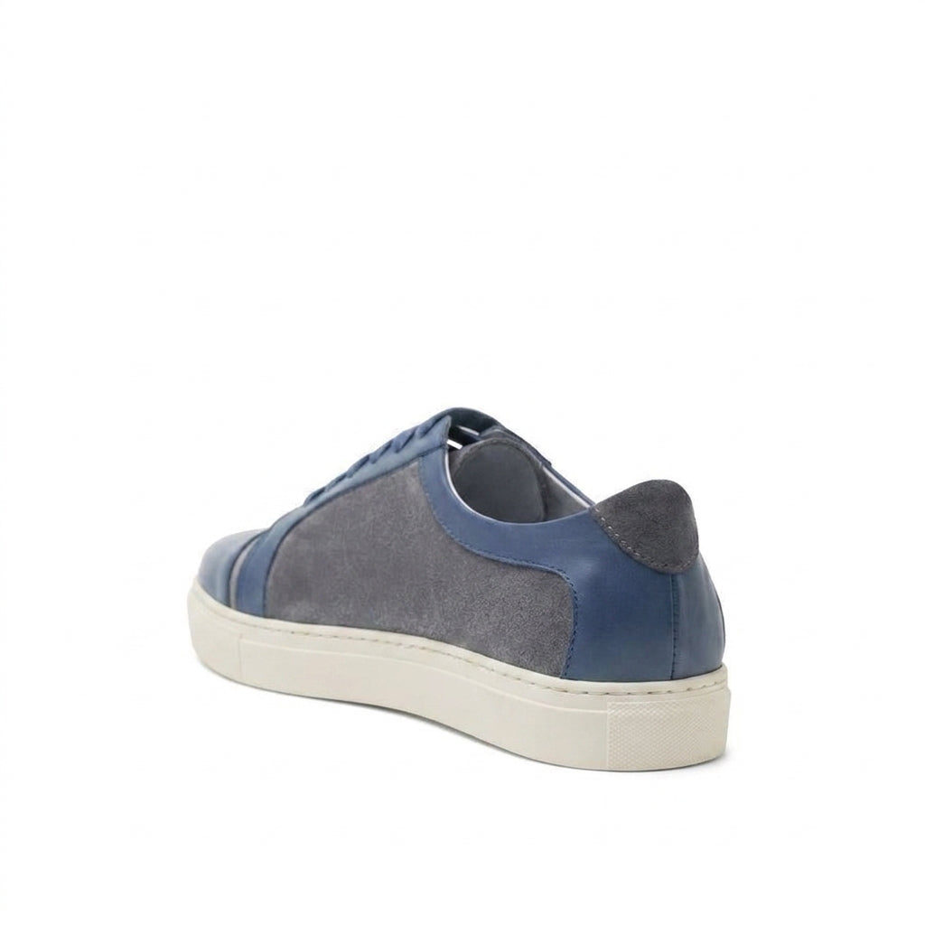 Navy Blue Leather and Grey Suede Angus Lace Up Sneakers
