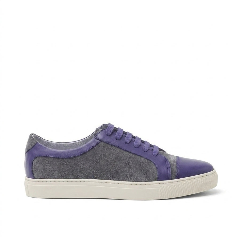 Purple Leather and Grey Suede Angus Lace Up Sneakers