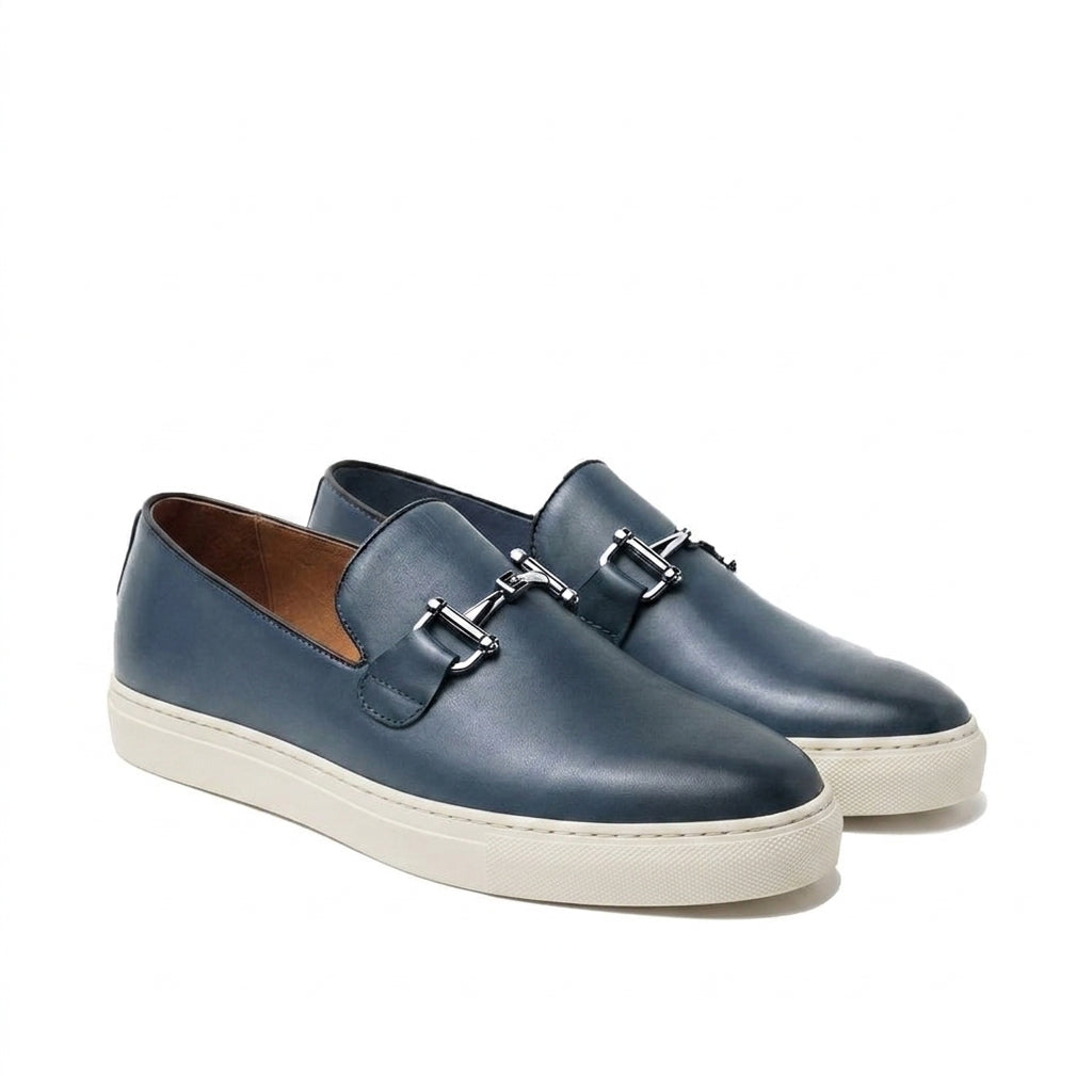 Blue Leather Alvin Horse Bit Slip On Sneakers