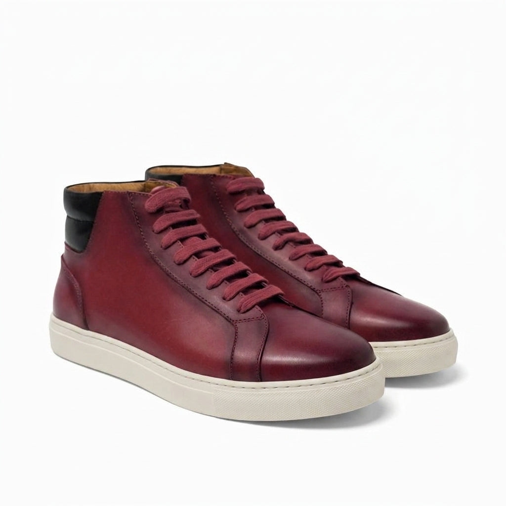 Dark Red Leather Angus Sneaker Boots