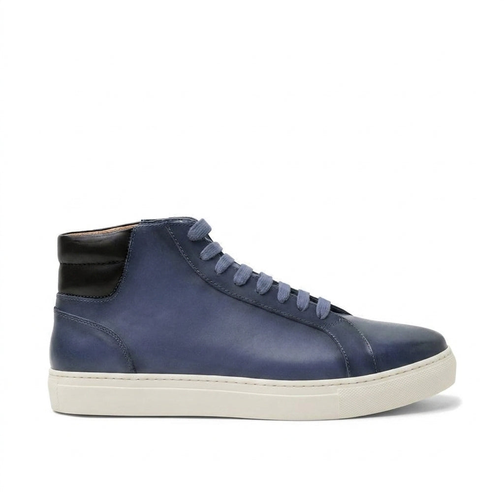 Navy Blue Leather Angus Sneaker Boots
