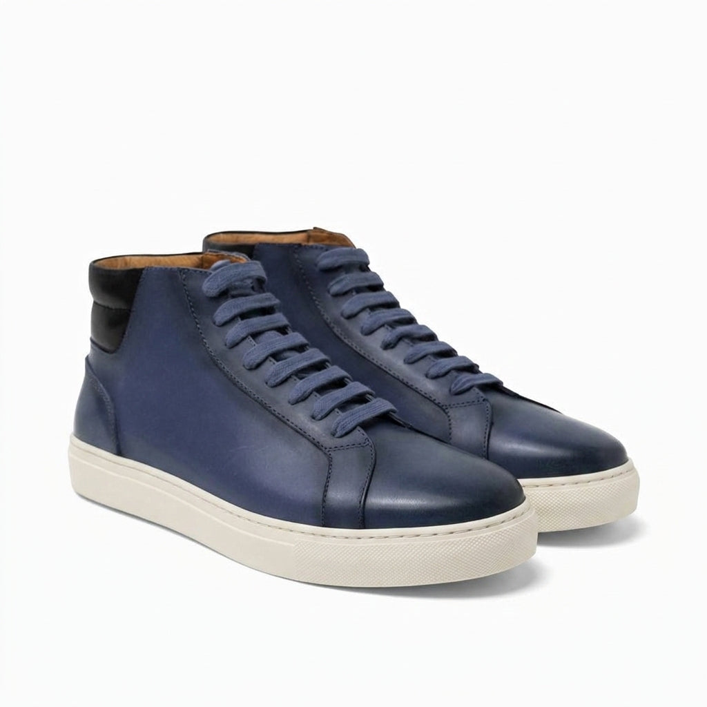 Navy Blue Leather Angus Sneaker Boots