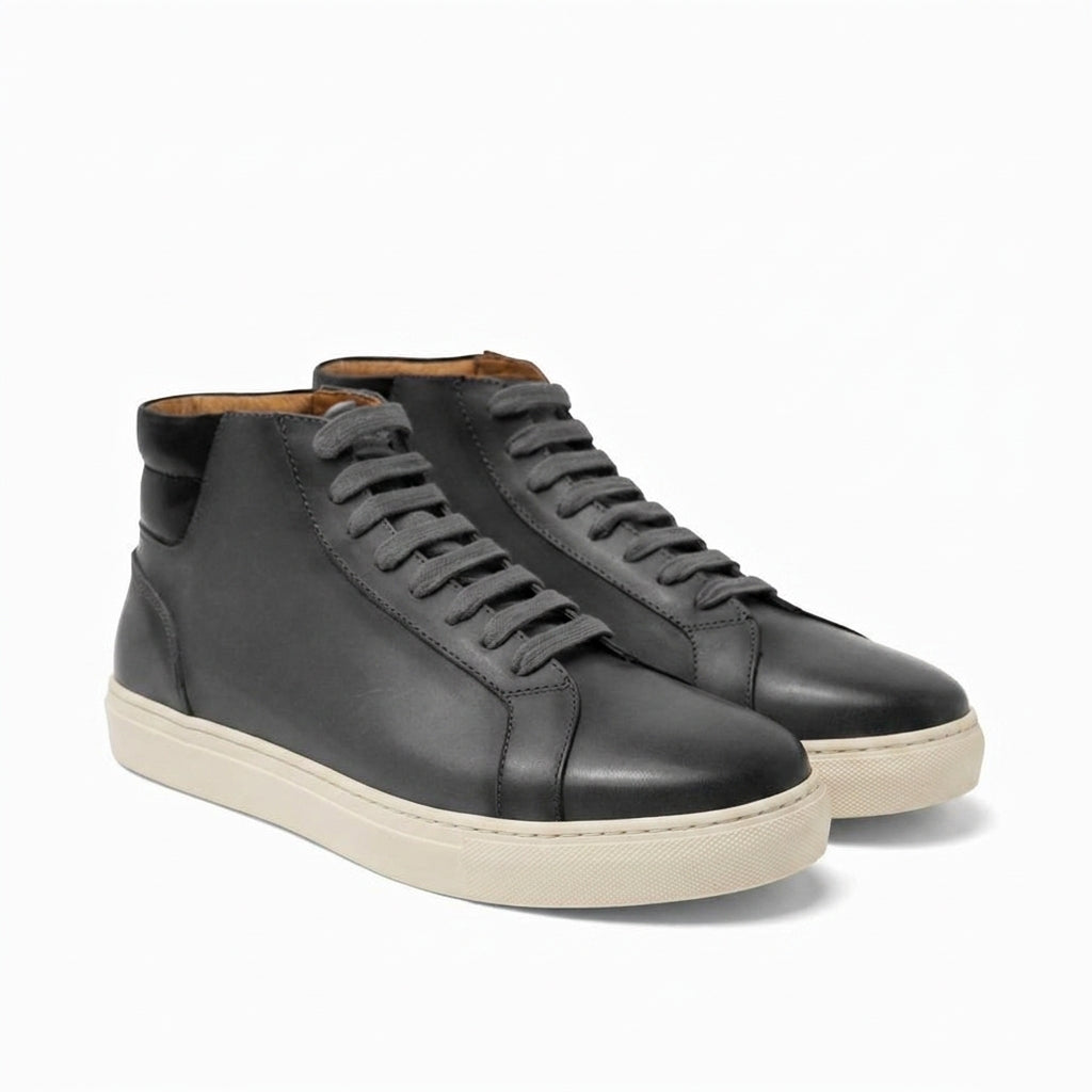 Black Dark Silver Leather Angus Sneaker Boots