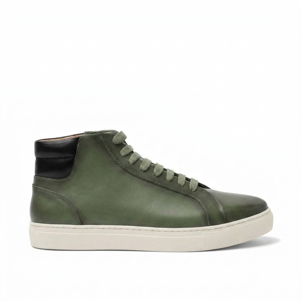 Olive Green Leather Angus Sneaker Boots