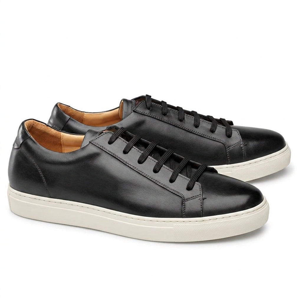 Black Leather Cornella Lace Up Sneakers