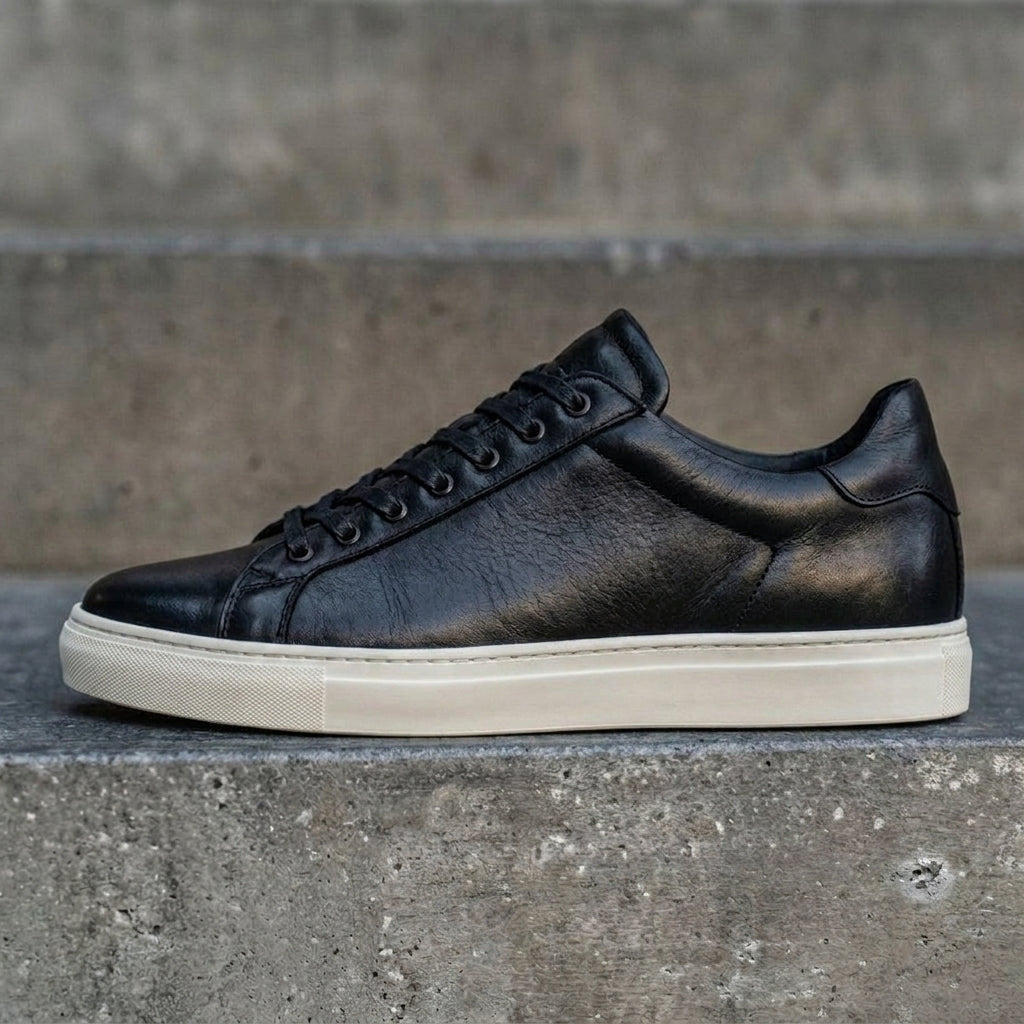 Navy Blue Leather Cornella Lace Up Sneakers