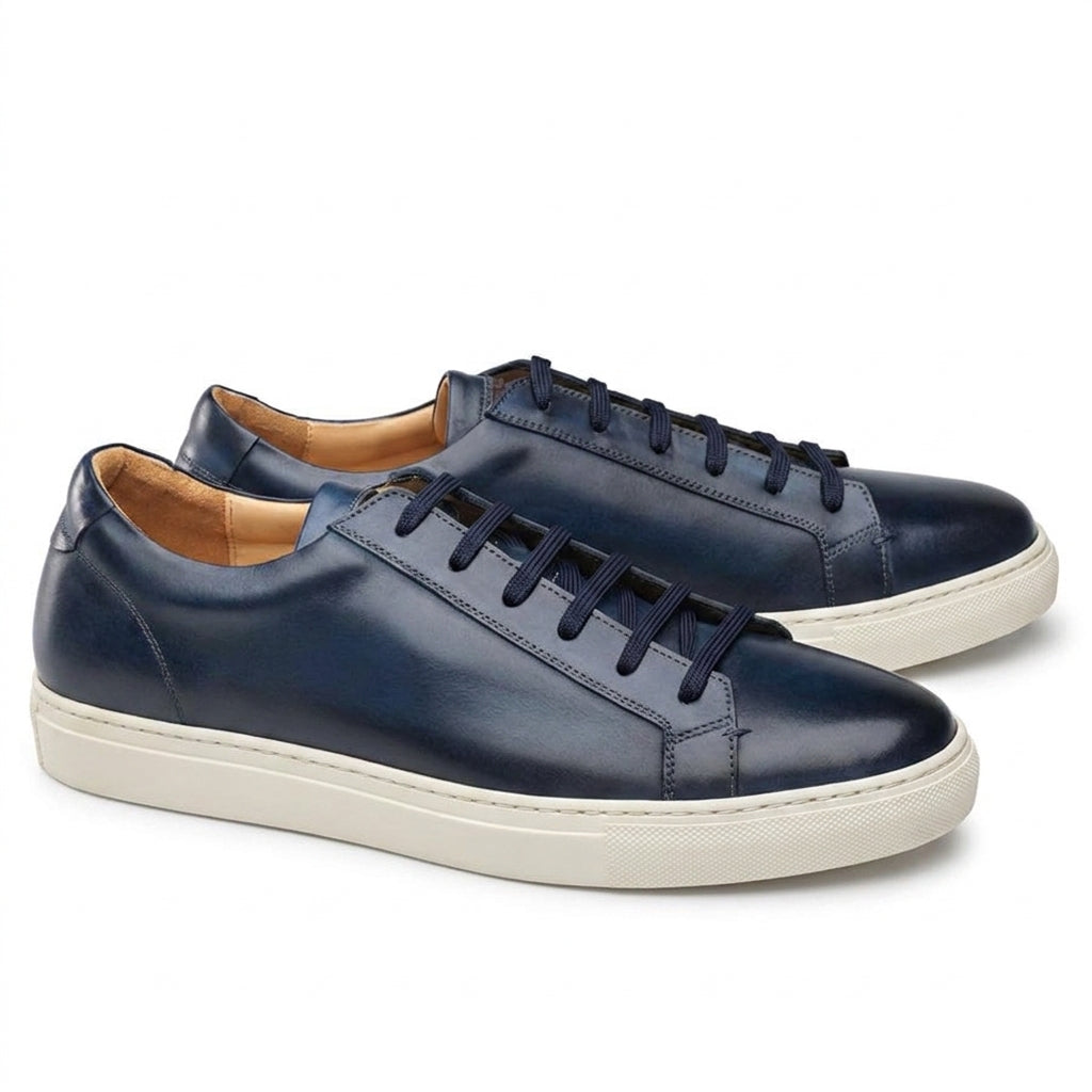 Navy Blue Leather Cornella Lace Up Sneakers