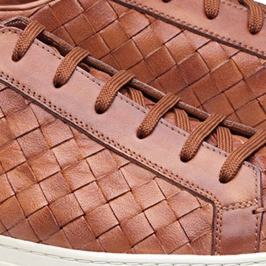 Tan Braided Leather Cornella Lace Up Sneakers
