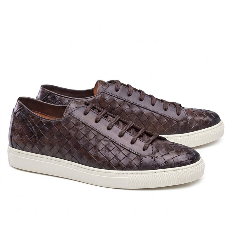 Brown Braided Leather Cornella Lace Up Sneakers