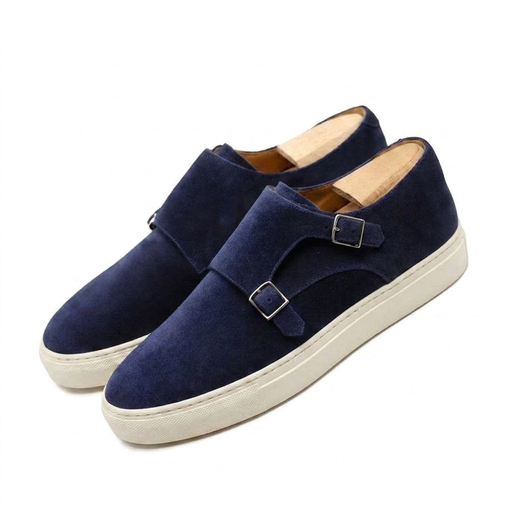 Navy Blue Suede Ferrol Monk Strap Sneakers