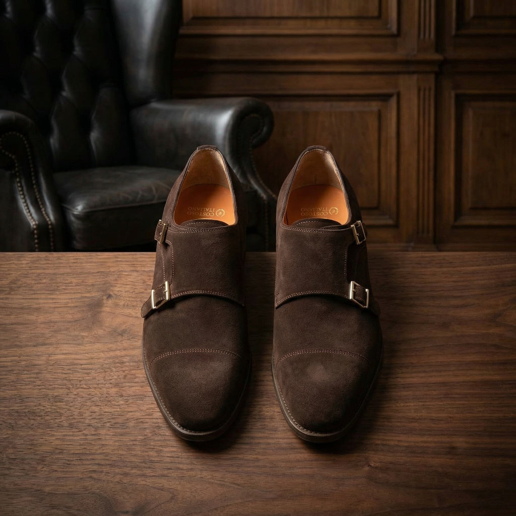Height Increasing Brown Suede Castle Monk Straps