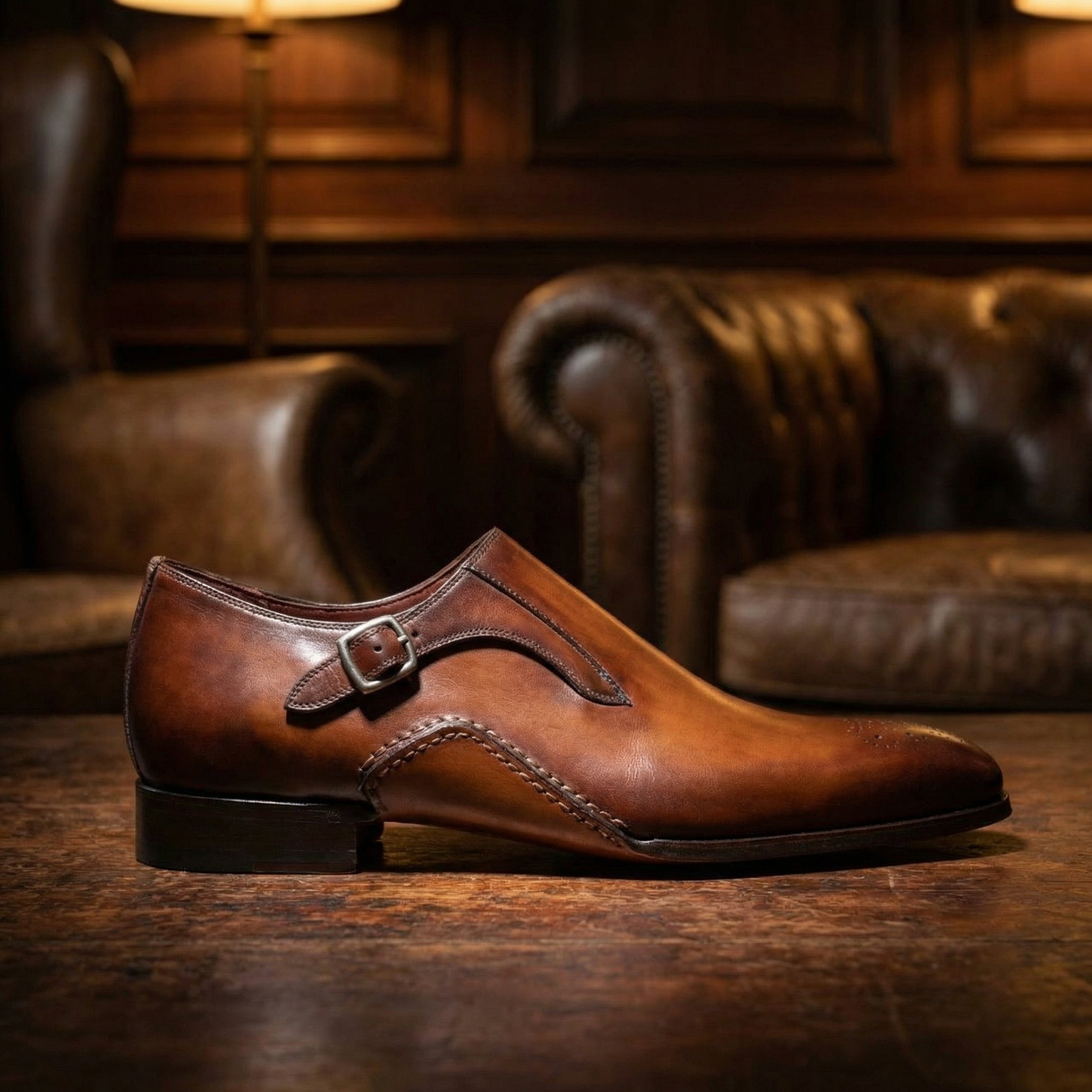 Height Increasing Brown Leather Victoria Monk Straps Shoes